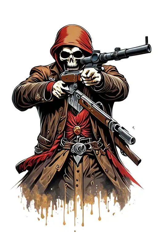 grim reaper aiming sniper rifle intertwined tattoo design idea