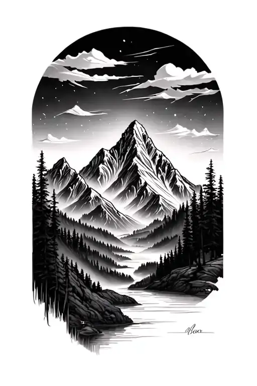 mountain landscape inspired tattoo design idea