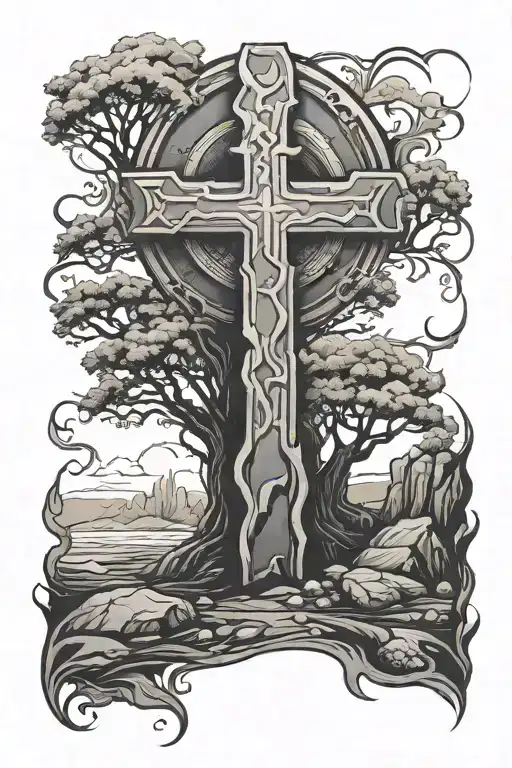 cross and empty tomb tattoo design idea