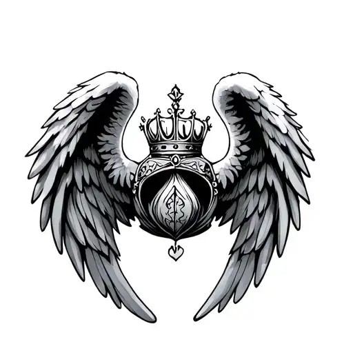 angel wings and a crown tattoo design idea