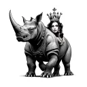 angry rhino with his wife with a crown in her head. have another female rhino behind him  tattoo design idea