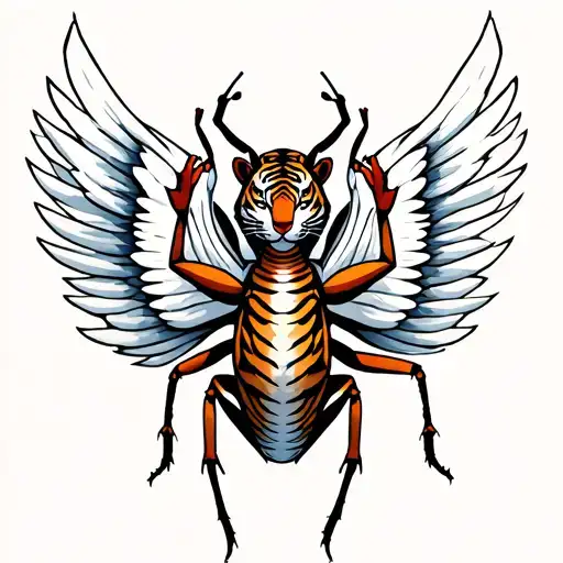 ant with tiger print and swan wings spread wide tattoo design idea
