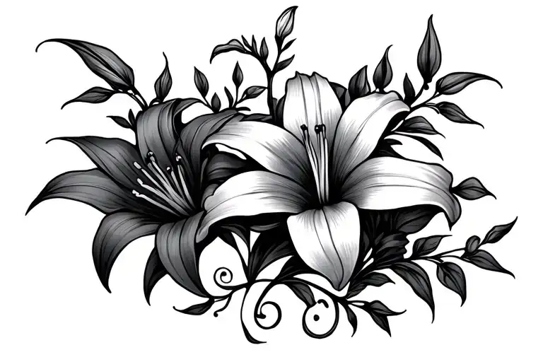 Cyber sigilism style tattoo with stargazer lilies with vines tattoo design idea