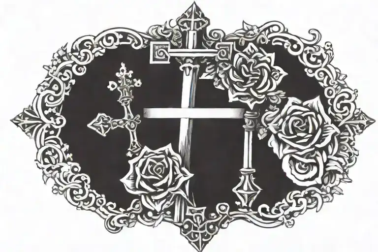 romans 8:18 on top of a nail cross tattoo design idea