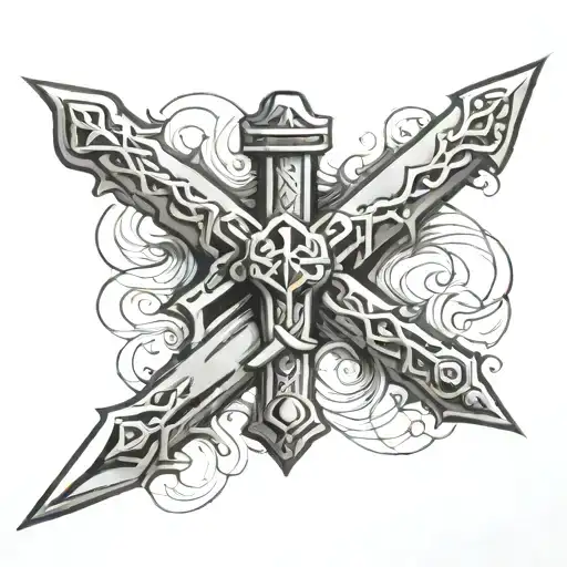sword cross stone  tattoo design idea