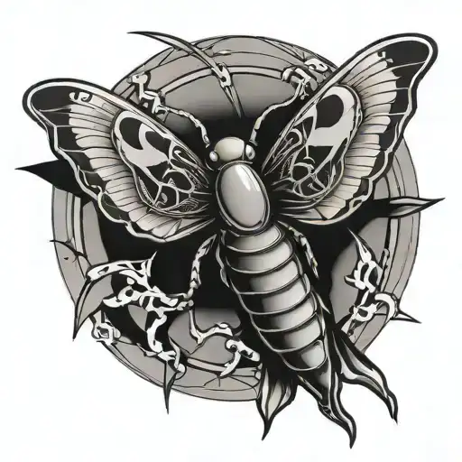 cyber sigil moth black and grey tattoo tattoo design idea