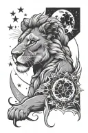 lioness with sun and moon surrounded by stars tattoo design idea