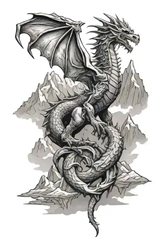 Skyrim Dragon with mountains tattoo design idea