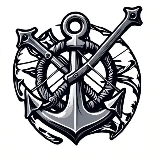 anchor fused with a crossbow tattoo design idea