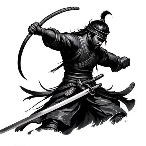 yasuke black samurai warrior wielding his sword tattoo design idea