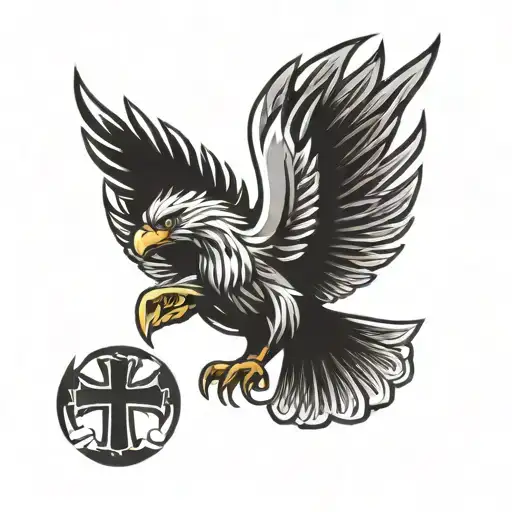 firebird logo, an eagle, three crosses mixed tattoo design idea