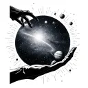 Galaxy themed solar system with reaching hands reaching tattoo design idea