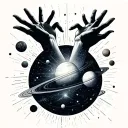 Galaxy themed solar system with reaching hands reaching tattoo design idea