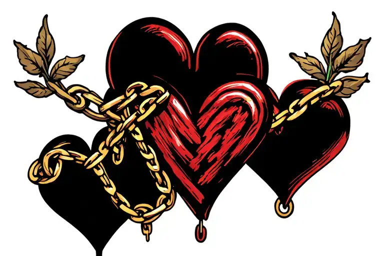3 chain linked hearts tattoo design idea