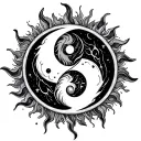 Sun & Moon, Leo & Leo Zodiac Sign Inside Ying Yang With Fire And Water Tattoo tattoo design idea