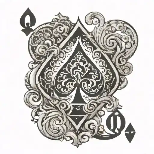 An ace of spades symbol with a Q inside the ace and it should not be tattooed, just have its design for the skin color tattoo design idea
