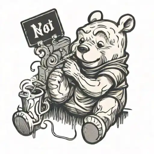 Manga depiction of Winnie The Pooh Smoking a cigarette  tattoo design idea