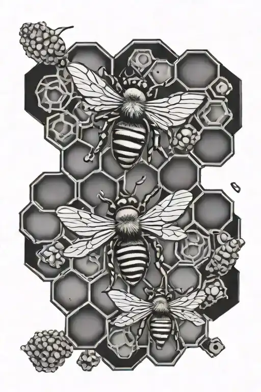 bee mountain honeycomb tattoo design idea