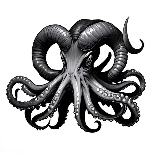 octopus with ram horns tattoo design idea