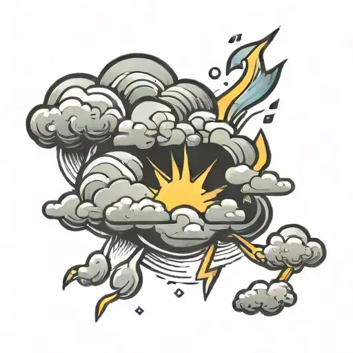 simple raincloud with 3 raindrops and lightning bolt tattoo design idea