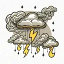 simple raincloud with 3 raindrops and lightning bolt tattoo design idea
