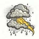 simple raincloud with 3 raindrops and lightning bolt tattoo design idea