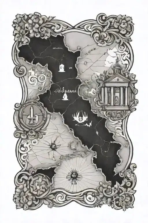 map of sicily and trinacria symbol tattoo design idea