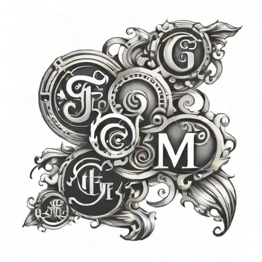 Letters T, F&F, GD, SoH, MDGA in a circle tattoo design idea