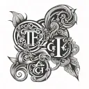 Letters T, F&F, GD, SoH, MDGA in a circle tattoo design idea