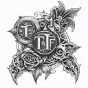 Letters T, F&F, GD, SoH, MDGA in a circle tattoo design idea