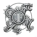 Letters T, F&F, GD, SoH, MDGA in a circle tattoo design idea