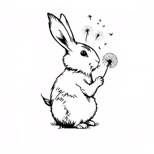 a bunny blowing dandelion seeds tattoo design idea