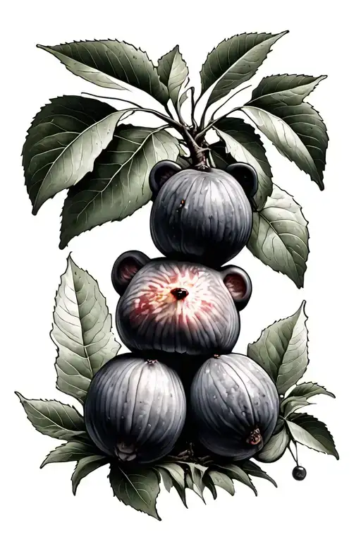 a fig tree with one of the figs being a gummy bear tattoo design idea