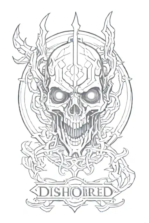 dishonored logo, cyber sigilism, for hand, design, long tattoo design idea