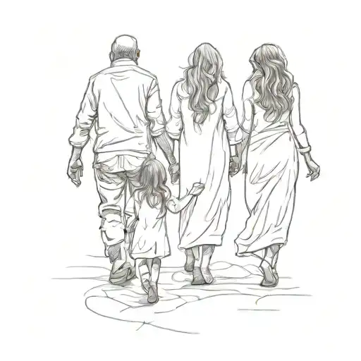 mother father daughter walking hand in hand, da vinci tattoo design idea