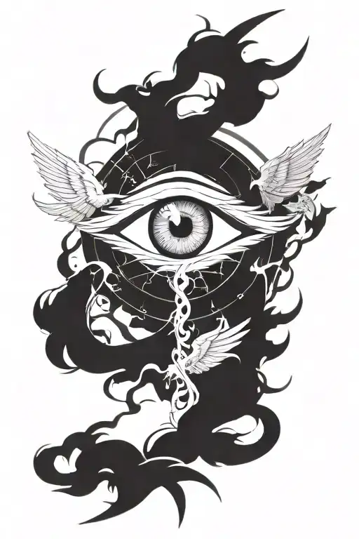 eye of lucifer with angel simple path at the end tattoo design idea