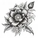 May, July, October, February birth flowers tattoo design idea