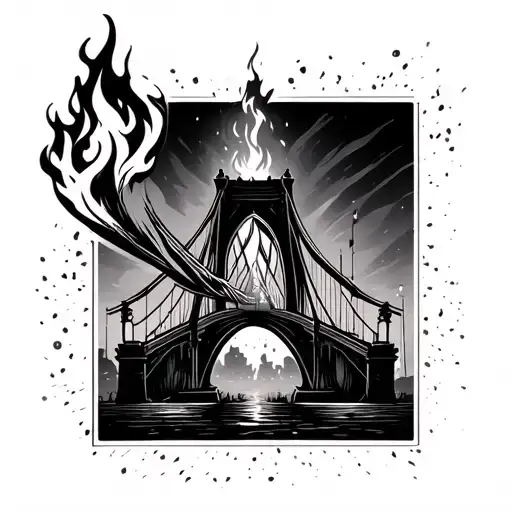 burning bridge torch tattoo design idea
