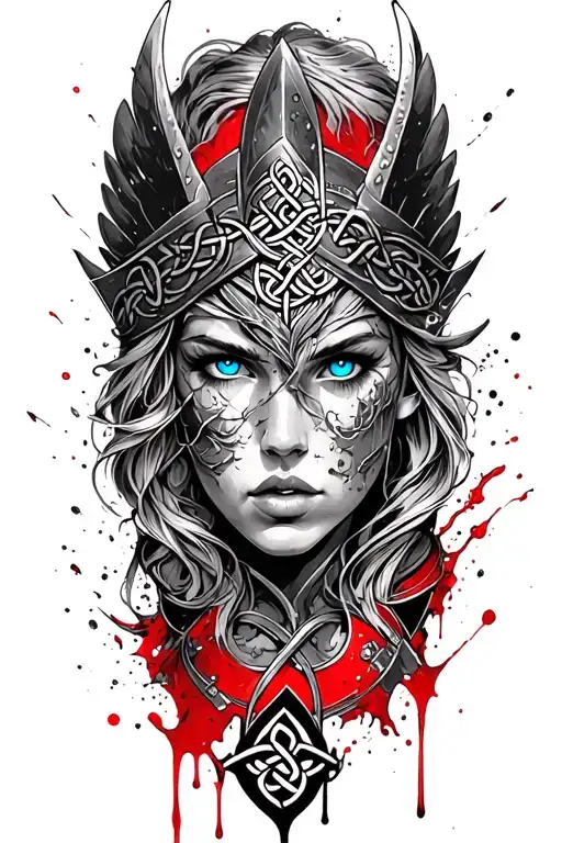 Valkyrie with blue eyes on armor tattoo design featuring Celtic trinity knot  tattoo design idea