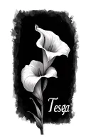 Calla Lily with Tsega written across tattoo design idea
