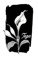 Calla Lily with Tsega written across tattoo design idea