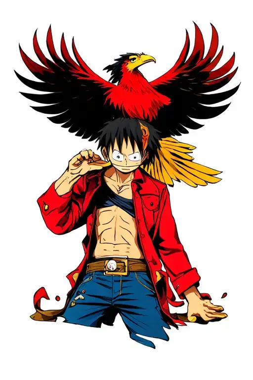 Luffy using gum gum red hawk with ace behind him looking at him from one piece  tattoo design idea