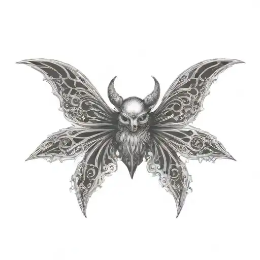 seraphim, 6 bat wings, centre eye, dark tattoo design idea