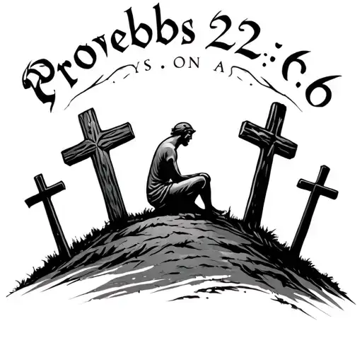 "Proverbs 22:6" 3 Crosses On A Hill kneeling  tattoo design idea