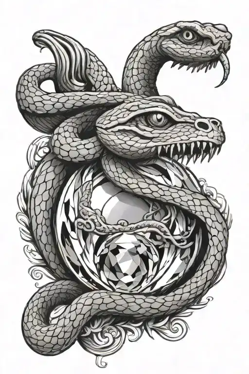 snake  wrapped crystal ball tattoo design idea