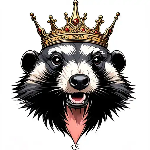 Honey Badger wearing a crown tattoo design idea