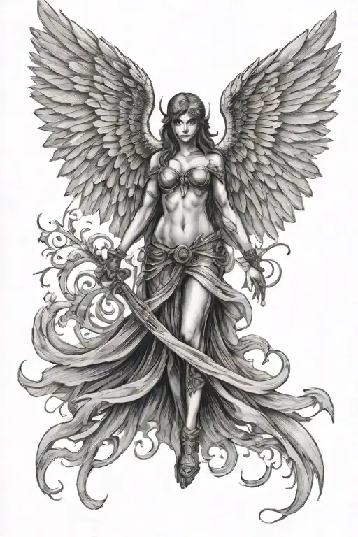 dark angel standing tattoo design idea