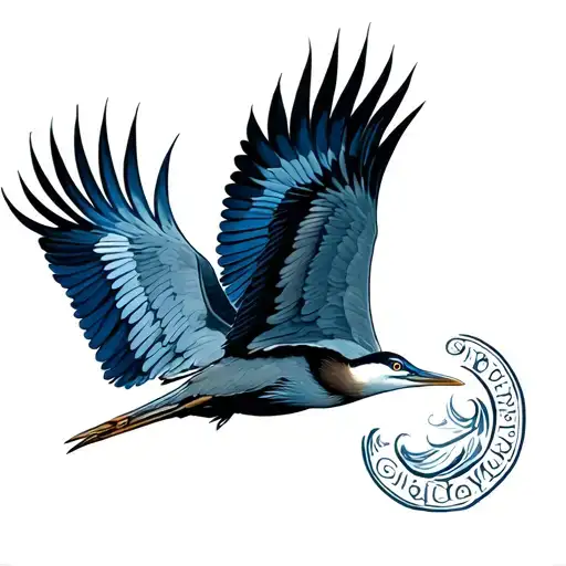 blue heron flying tattoo design idea