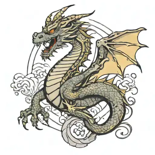 I want a tattoo on the inside of the arm. a west dragon sitting on a stone and spreading its wings. the dragon's face sh tattoo design idea