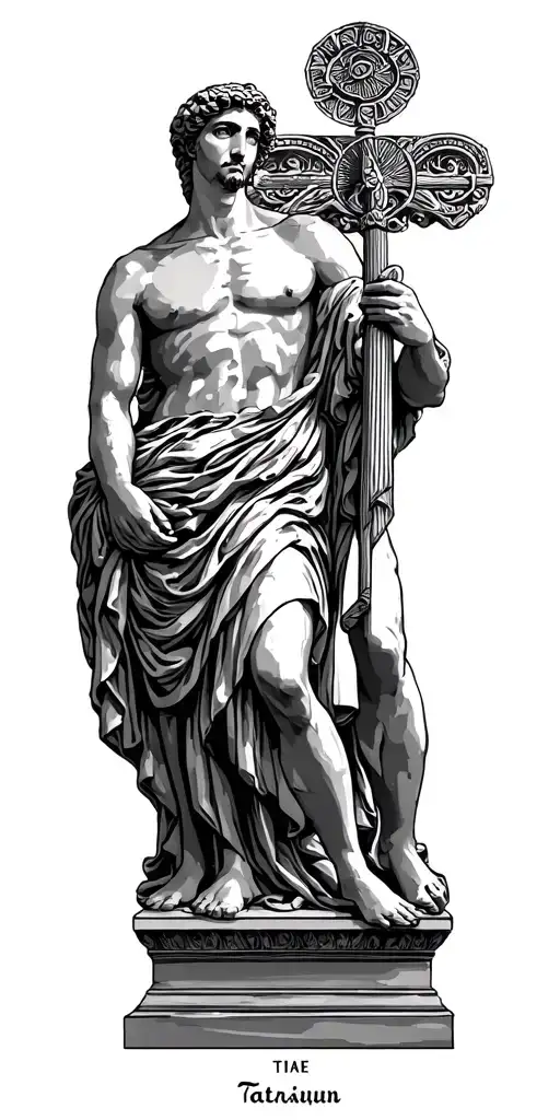 greek statues symbolizing strength tarot card tattoo design idea